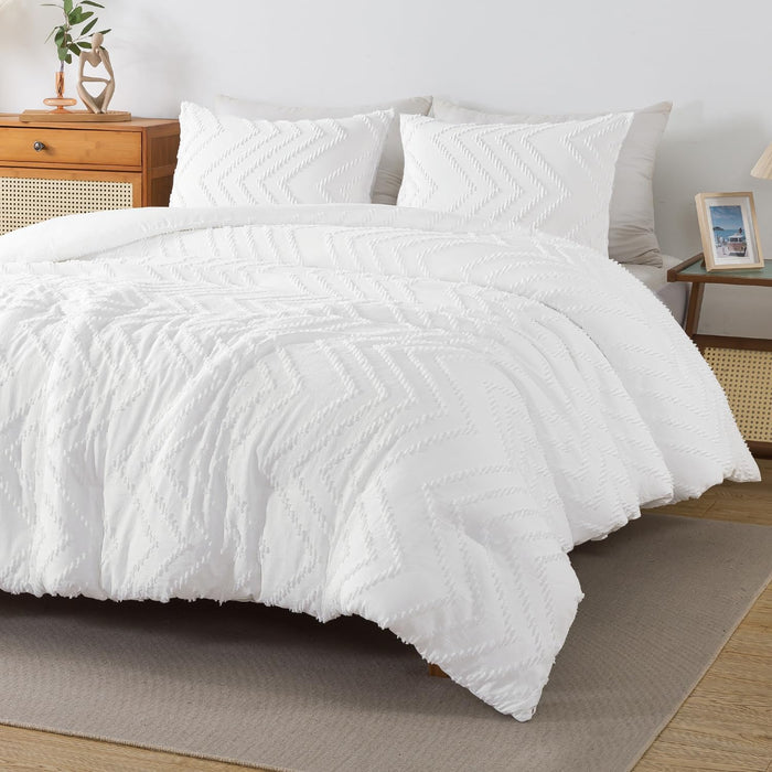 Andency Comforter Full Size Set, Beige Boho Cream Soft Warm Tufted Neutral Bedding Comforter Sets for Full Size Bed, 3 Pieces Aesthetic Chevron Farmhouse Cute Bohemian Textured Bedding Set