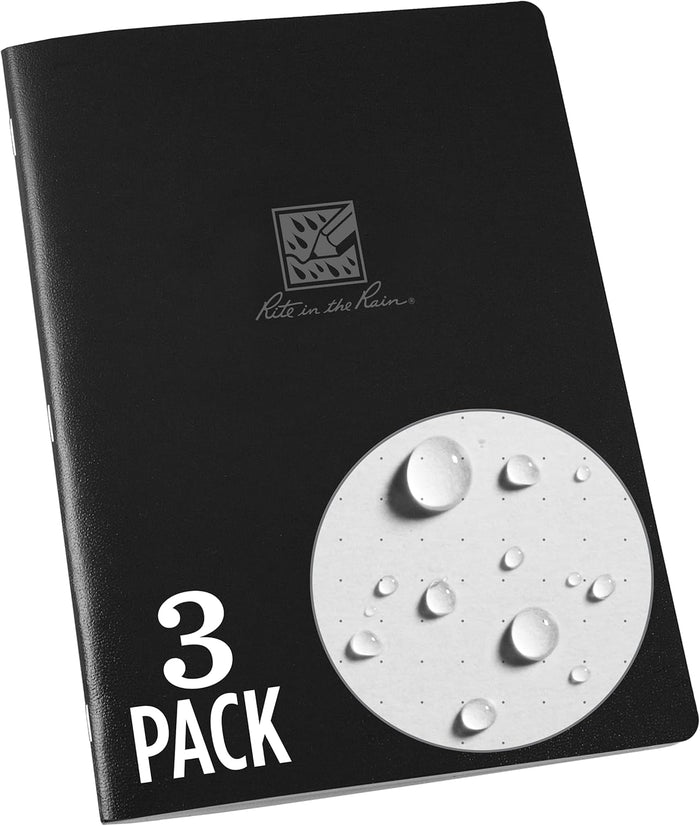 Rite in the Rain Weatherproof Side Spiral Notebook, 6.625" x 8.5", Black, Tan, and Green Covers, Dot Grid Pattern, 3 Pack (No. TAC3DG-LG)