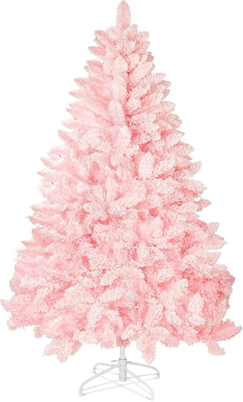 6 FT Snow Flocked Artificial Christmas Tree, Full Xmas Tree with 1000 Automatically Expanding Branch Tips, Foldable Metal Stand and Hinged Branches, Holiday Decoration for Home, Party, White