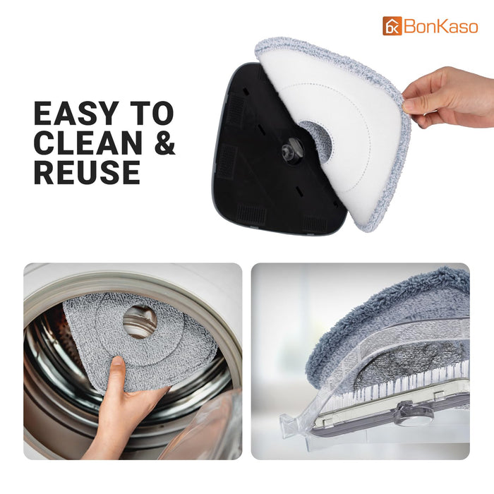 BonKaso 360° Spin Mop with Square Bucket Deluxe System Set and Reusable Microfiber Pads for Wet & Dry Glass, Wall, Tile and Home Floor Cleaning - Grey and Orange