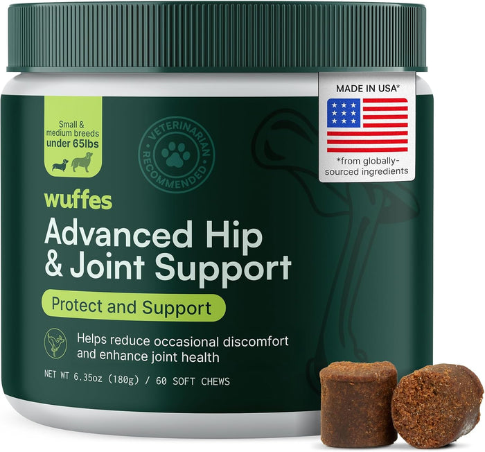 Wuffes Advanced Dog Hip and Joint Supplement with Glucosamine, Chondroitin, Omega 3, MSM, and Green Lipped Mussel, 30 Pork Flavored Chews for Large Dog Breeds