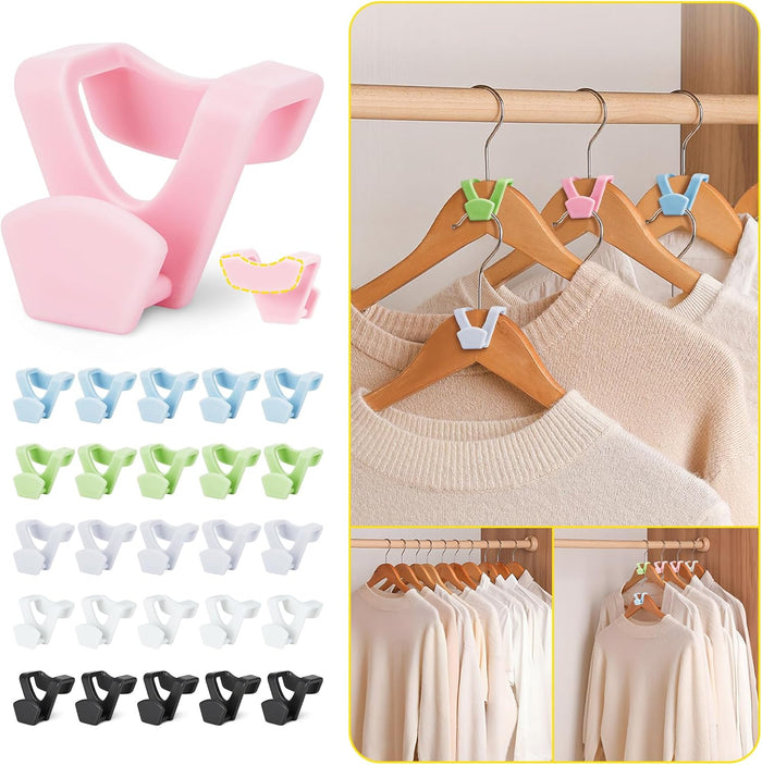 HOUSE DAY Space Saving Hangers 100 Pack, Clear Clothes Hanger Connector Hooks, Heavy Duty Hangers Space Saver, Premium College Dorm Room Essentials, Closet Organizers and Storage