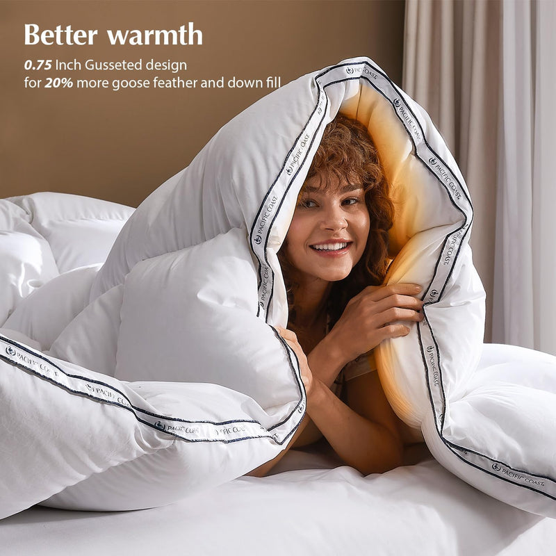Pacific Coast Goose Feather Down Fiber Comforters King Size, Heavyweight Thickened Winter Duvet Insert, Ultra-Soft, Fluffy, Breathable, Hotel Luxury Bedding Comforters, 8 Tabs, 106"x90"