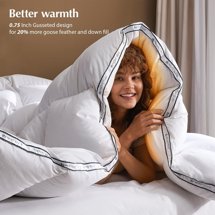 Pacific Coast Goose Feather Down Fiber Comforters King Size, Heavyweight Thickened Winter Duvet Insert, Ultra-Soft, Fluffy, Breathable, Hotel Luxury Bedding Comforters, 8 Tabs, 106"x90"