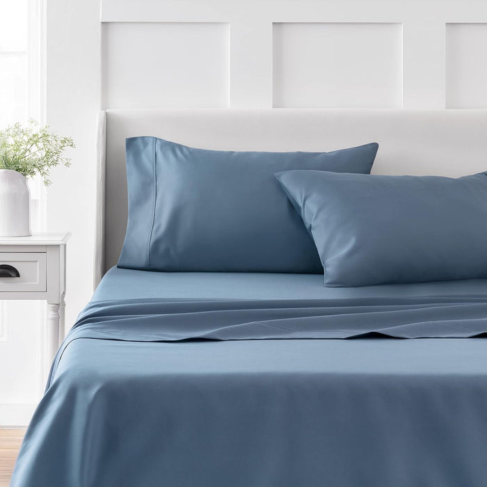 MARTHA STEWART 100% Cotton Queen Sheet Set - 4 Piece, Soft, Smooth, Durable, Easy Care, 16" Deep Pocket Sheets, Bedding Sheets, Sateen Sheet, 1 Flat, 1 Fitted, 2 Pillowcases, White