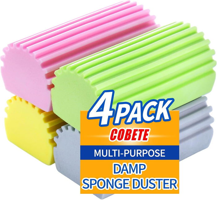COBETE Damp Clean Duster Sponge,4pack Magic Sponge Eraser,Reusable Damp Dusting Sponge Household Cleaning for Blinds, Glass, Baseboards,Radiators,Window Track Grooves(Grey)
