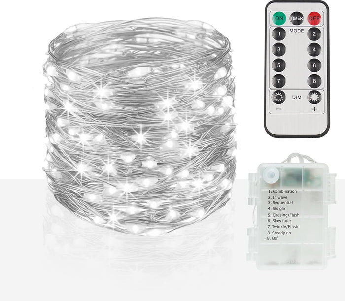 suddus 33ft 100 LED Outdoor String Lights, Warm White Fairy Lights Battery Operated with Remote, Led Twinkle Lights for Bedroom, Dorm, Backyard, Wedding, Tree, Mason Jar, Wall, Christmas