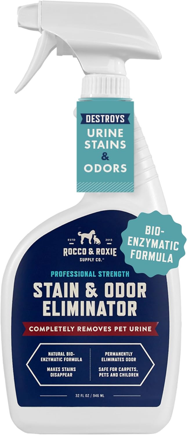 Rocco & Roxie Supply Co. Stain & Odor Eliminator for Strong Odor - Enzyme Pet Odor Eliminator for Home - Carpet Stain Remover for Cats & Dog Pee - Enzymatic Cat Urine Destroyer - Carpet Cleaner Spray
