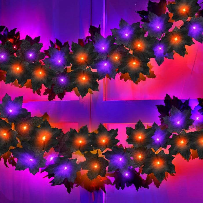 Timer - 2 Pack Fall Decor Fall Garland with Lights Fall Decorations for Home, Lighted Maples Leaves Garland Total 13Ft 40LED Battery Operated Autumn Harvest Halloween Thanksgiving Decor Indoor Outdoor