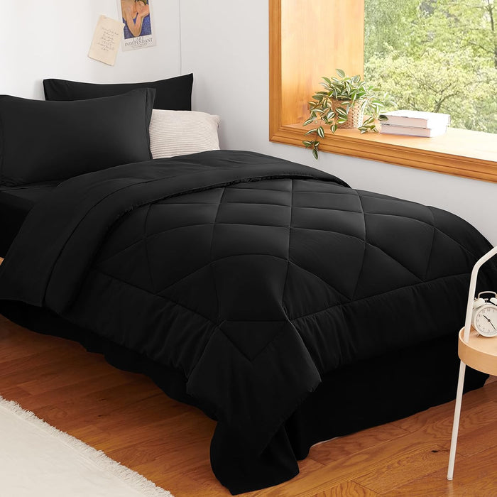 CozyLux Full Size Comforter Sets Navy Blue - 7 Pieces Bed in a Bag Full, Luxury Soft Bed Set for All Seasons, Bedding Set with Down Alternative Comforter, Sheets, Pillowcases & Shams