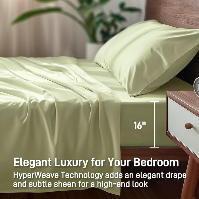 Viscose Derived from Bamboo, Soft Cooling Bedding with Silky Smooth Finish,16" Deep Pocket, Hypoallergenic, Breathable, 3 Piece Twin Luxury Hotel Sage Green Bed Sheet Set, Oeko-Tex Certified
