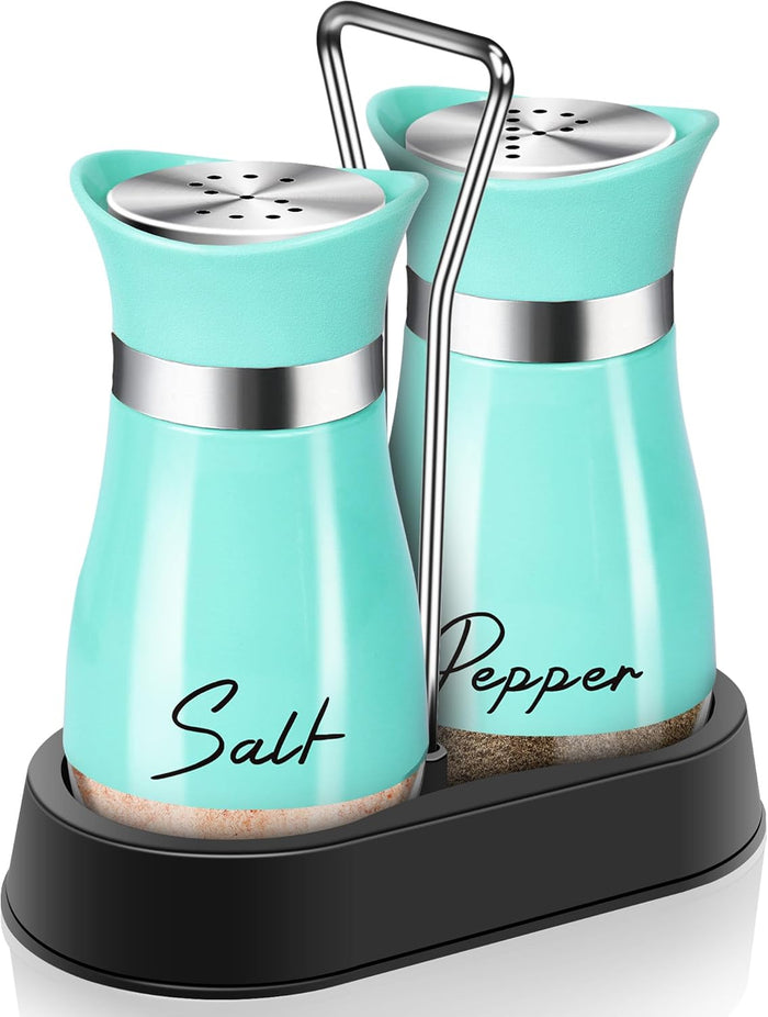 Pink Salt and Pepper Shakers Set with Holder,4 oz Kitchen Decor and Accessories Home Essentials Cute Household Items for Mother's Day Housewarming Gift Refillable Design (Pink)