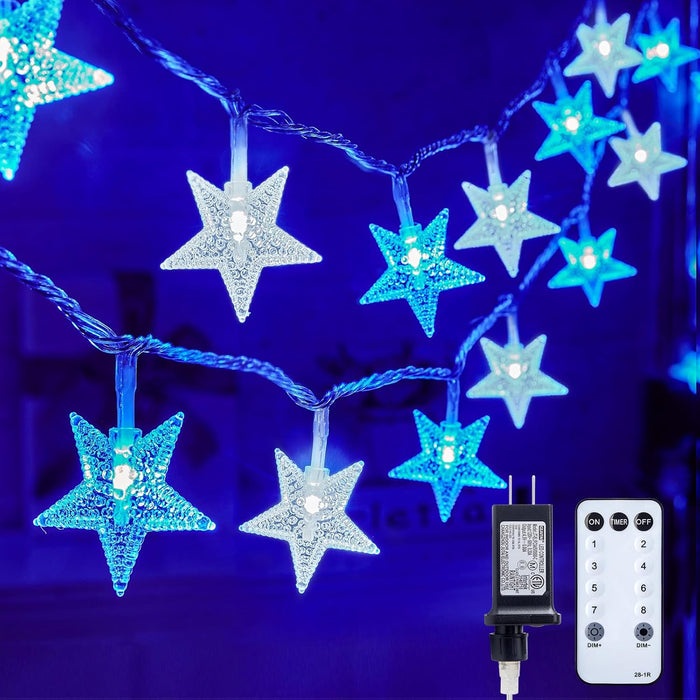 Star String Lights Plug in - 33 ft 100 LED Star Fairy String Lights with Remote and Timer, Waterproof for Bedroom Porch Wedding Party Patio Garden Tent Indoor Outdoor Décor, Warm White