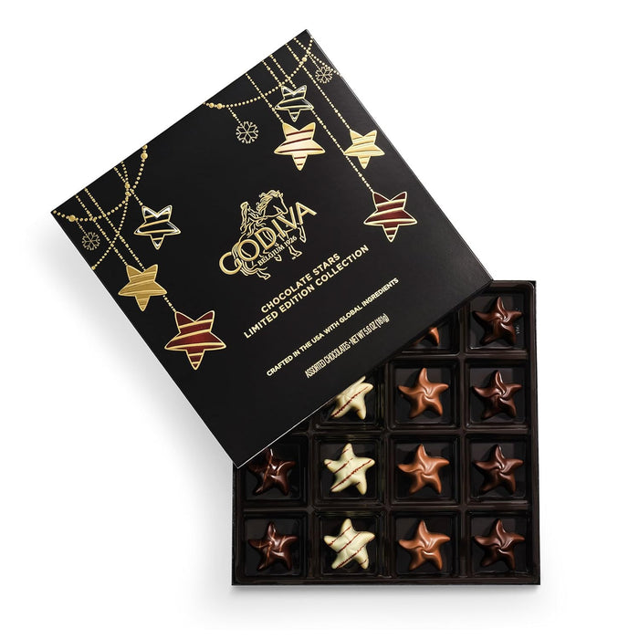 Godiva Holiday Masterpiece Gift Tin, Assorted Milk & Dark Chocolates with Ganache and Caramel, Gourmet Christmas Gift, Kosher & Halal, 50 Pc