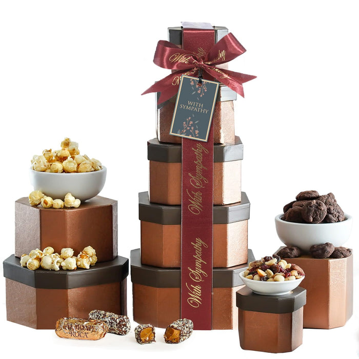 Broadway Basketeers Gift Basket Tower – Gourmet Kosher Snack & Chocolate Food Gifts for Women, Men, Family, Care Package for College & Teachers – Thank You, Christmas Holiday & Corporate