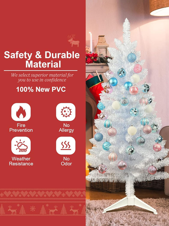Kadunmina 4FT Artificial Christmas Tree with Stand Small White Lighted Xmas Tree 122 Branch Tips for Indoor