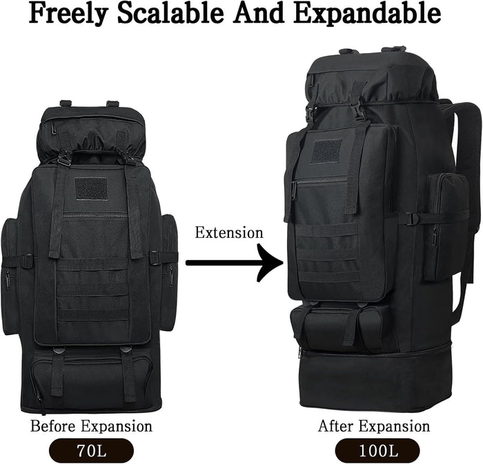 100L Camping Hiking Backpack, Military Tactical Backpack Molle Rucksack, Extra Large Hiking Backpack, Water Resistant Hiking Daypack, Outdoor Sports Backpack, Adjustable Sport Bags (Black)
