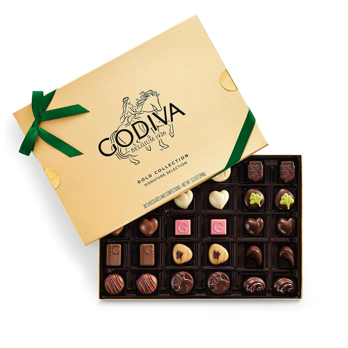 Godiva Red Bow Gold Milk Chocolate Gift Box, Belgian Milk Chocolates with Ganaches, Pralinés & Caramels, Gourmet Holiday Gift, Non-GMO & Kosher, 15 Pc