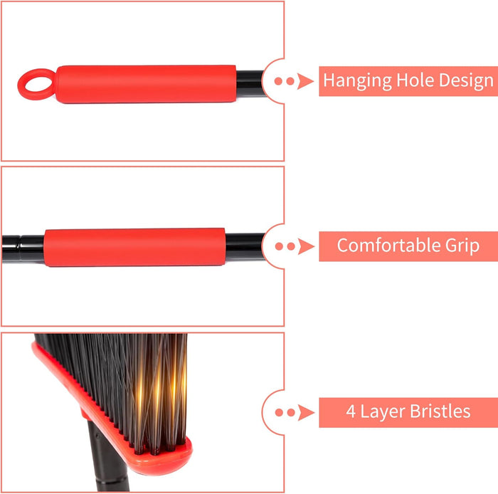 JEHONN Outdoor Broom Heavy Duty with 55 Inches Long Handle, Household Collapsible Angle Brush for Sweeping Indoor Kitchen Patio Shop Outside Garage Lobby Garden Deck Hardwood Floors