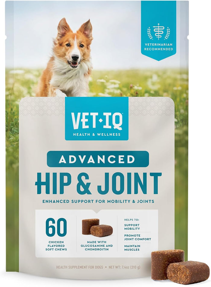 VetIQ Glucosamine Hip & Joint Supplement for Dogs, 60 Soft Chews, Joint Support Supplement with MSM and Krill, Dog Health Supplies Large & Small Breed, Chicken Flavored Chewables