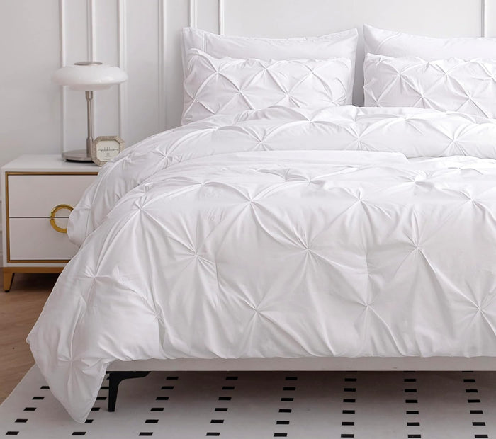 LANE LINEN White Comforter Set with Sheets, 7 Piece Bed in a Bag Queen Size, Pintuck Queen Bed Set, Ultra Soft Bedding Queen Size with Down Alternative Comforter, Sheets, Pillowcases & Shams - White