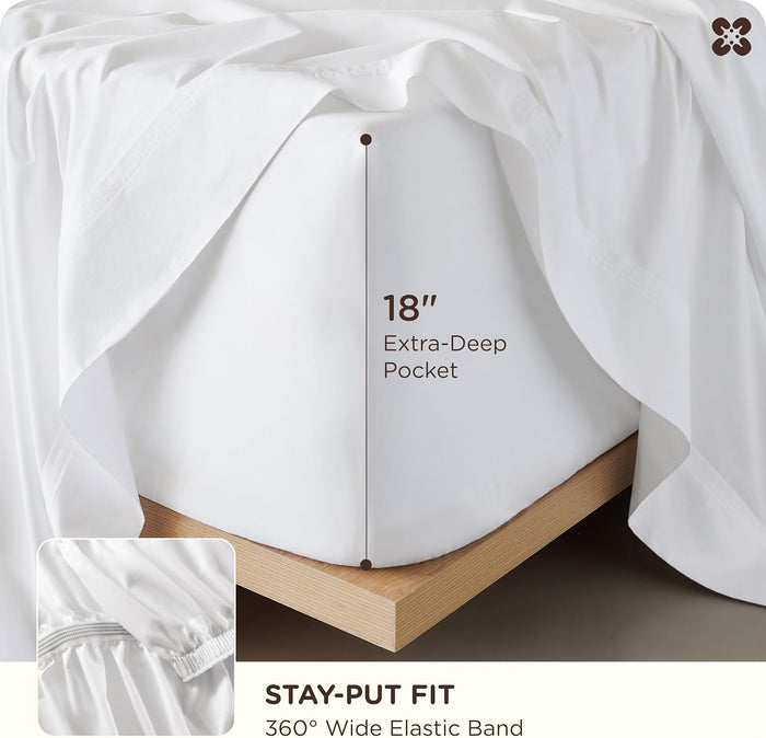 Bedsure King Size Sheets Set, Bamboo Viscose Sheets, Rayon Cotton Blend, GentleSoft, Breathable, Deep Pocket Up to 18 Inches, Hotel Luxury Bedding for Hot Sleepers, White