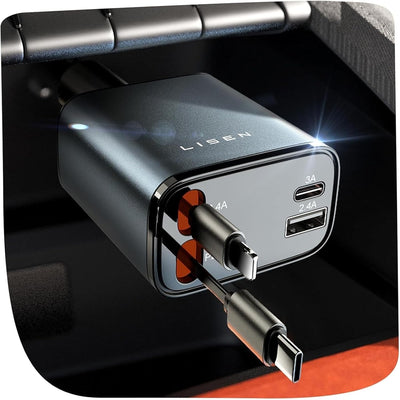 LISEN Retractable Car Charger, Birthday Gifts for Men Tech Gadgets 2026, 69W Cars Adapter USB C Fast Charger for iPhone 17, Car Accessories for Men Women Drivers, for iPhone 17 Pro Max Air 16 15 14 13