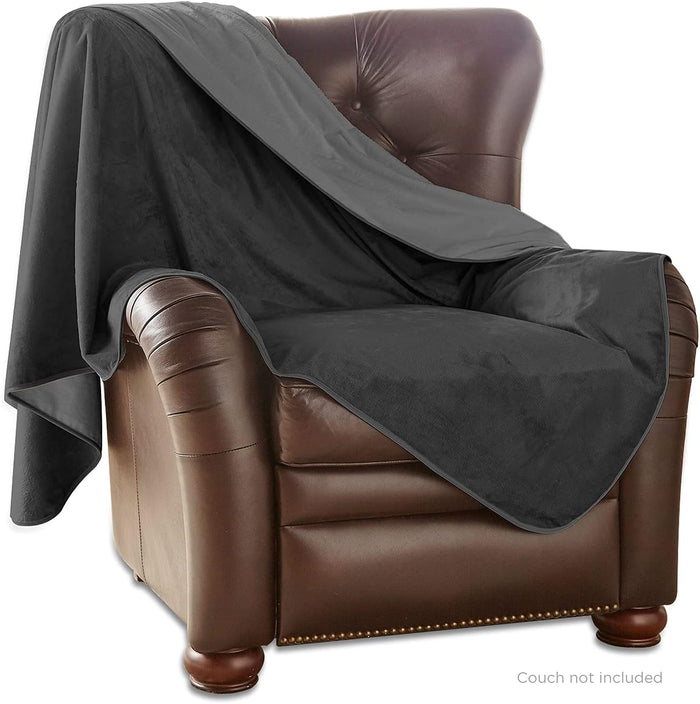 Mambe Silky Waterproof Throw for Protecting Furniture Bed Couch from Stains Caused by Dogs, Cats, Incontinence. Soft, Washable, Reversible. (Size Medium 70x70 inches, Color Buff/Dove)