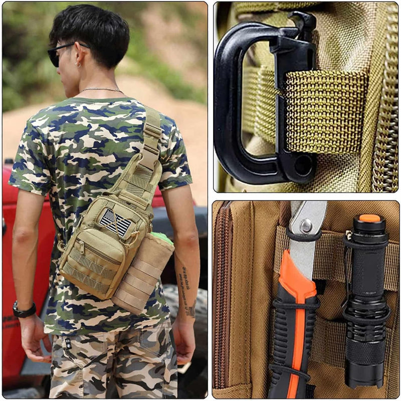 Tactical Sling Bag for Men，Tactical Shoulder Bag，Small Tactical Bag for Men (Khaki)