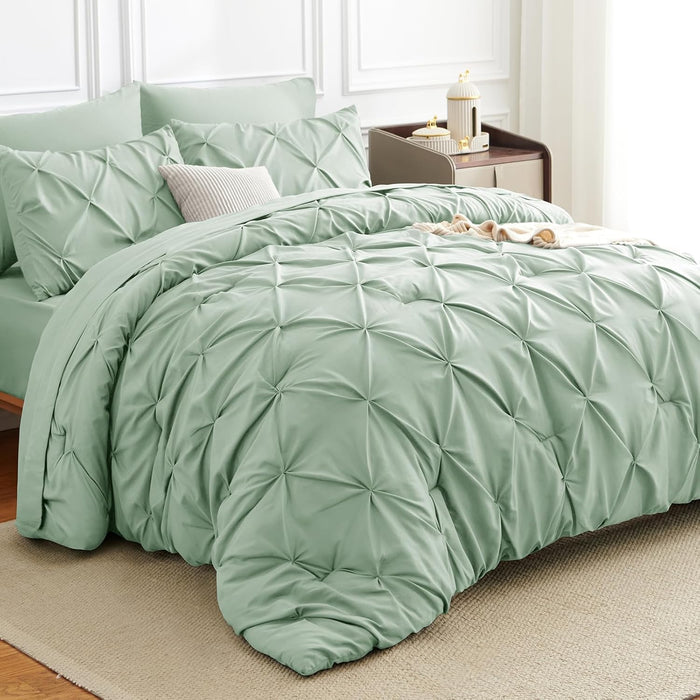 Full Comforter Set 7 Pieces Bed in A Bag Black Luxury Soft Full Size Bed Set Pintuck Pinch Pleat Bedding Sets with Comforter, Flat Sheet, Fitted Sheet and Pillowcases & Shams
