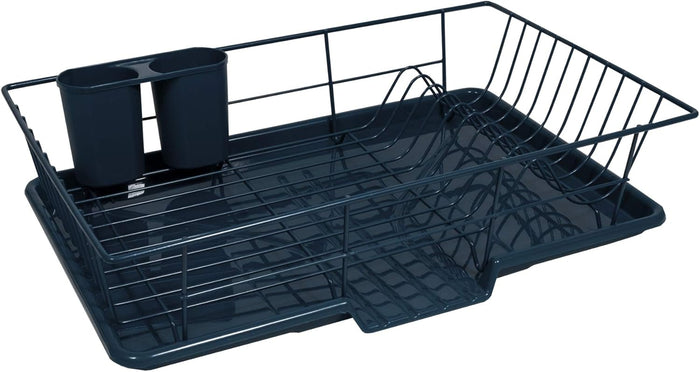 Sweet Home Collection Metal, Plasic ,Dish Drainer Drain Board and Utensil Holder Simple Easy to Use, 12" x 19" x 5", Black