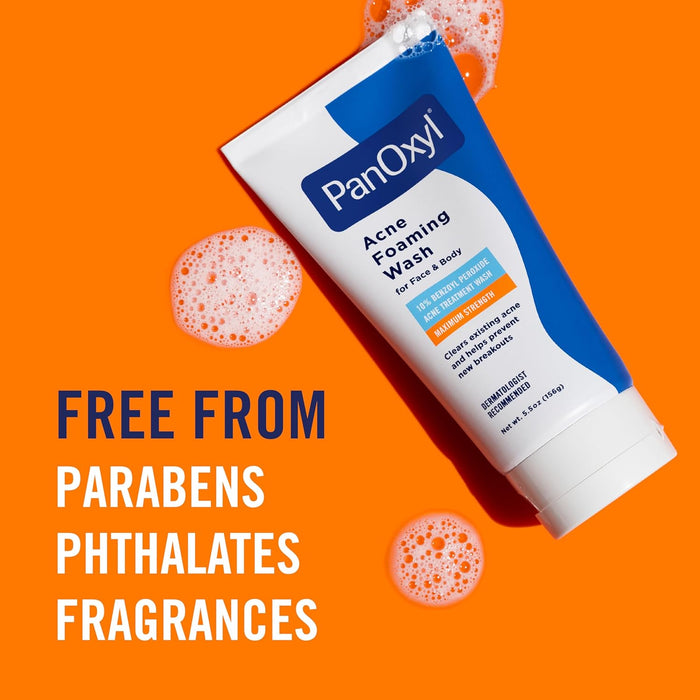 PanOxyl Acne Foaming Wash Benzoyl Peroxide 10% Maximum Strength Antimicrobial, 5.5 Ounce (Pack of 1)