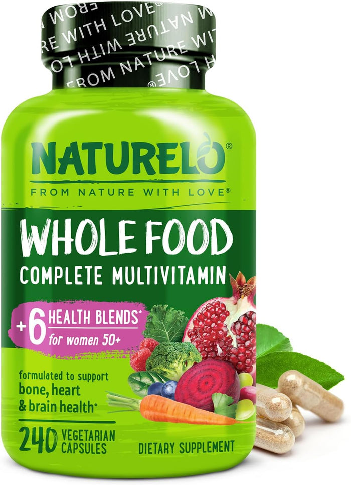 NATURELO Whole Food Multivitamin for Women 50+ (Iron Free) with Vitamins, Minerals, & Organic Extracts - Supplement for Post Menopausal Women Over 50 - No GMO - 120 Vegan Capsules