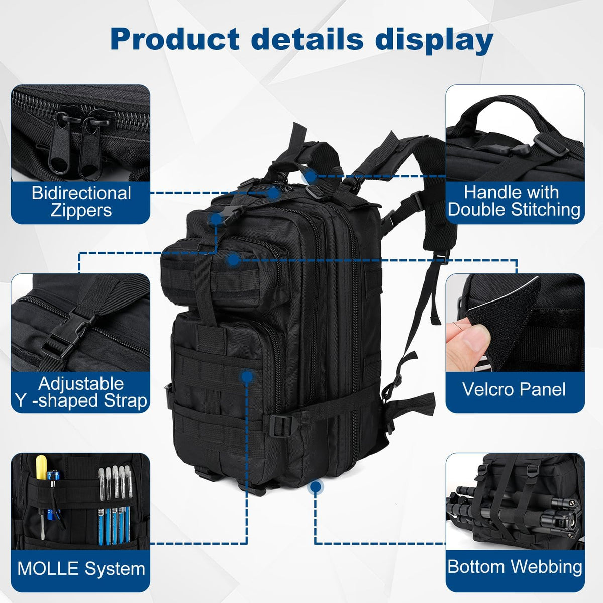 Tactical Backpack for Men Small Military Molle Backpack 30L Assault Pack Rucking Backpack for for Hiking Camping Travel Fishing Outdoors (Black)