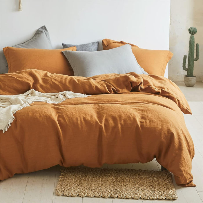 Simple&Opulence 100% Linen Duvet Cover Set 3pcs Basic Style Natural French Washed Flax Solid Color Soft Breathable Farmhouse Bedding with Button Closure - Linen, King