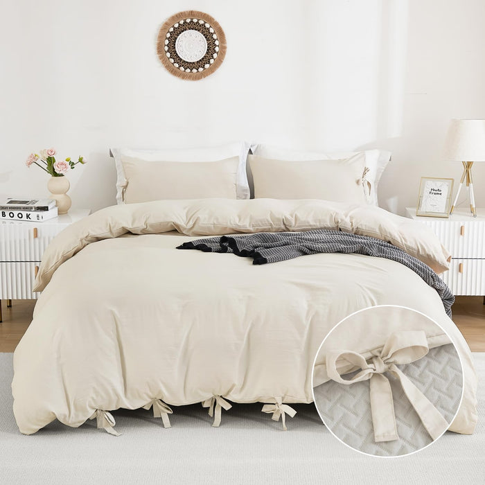 annadaif Duvet Cover Queen Size Sage Green, 3 Pieces Soft Washed Microfiber Duvet Cover Set, Comforter Cover with Bowknot Bow Tie (1 Duvet Cover 90x90 Inch, 2 Pillowcases) Easy Care Bedding Set