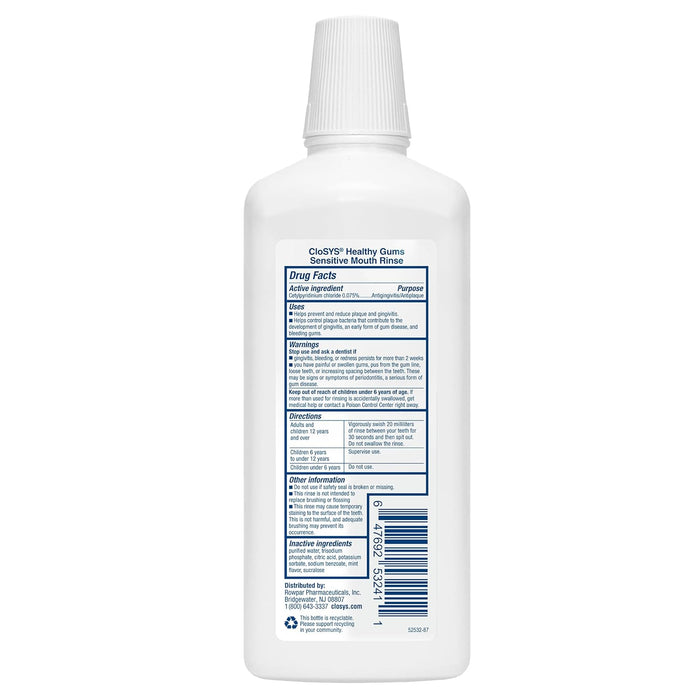 Closys Healthy Gums Mouthwash, Antiplaque and Anti-gingivitis for Gum Health, Non-Burning, Non-Irritating – 32 Fl Oz