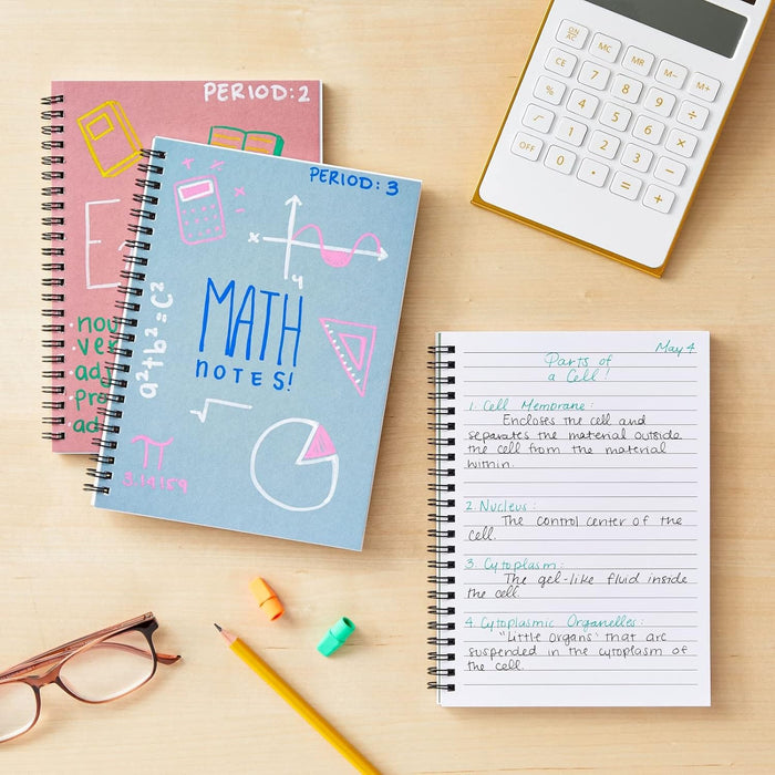 5 Pack 6x8 inch Spiral Journals, Small Notebooks Bulk with 120 Lined Pages for Work, Students, School, Writing (5 Colors Kraft Paper Covers)