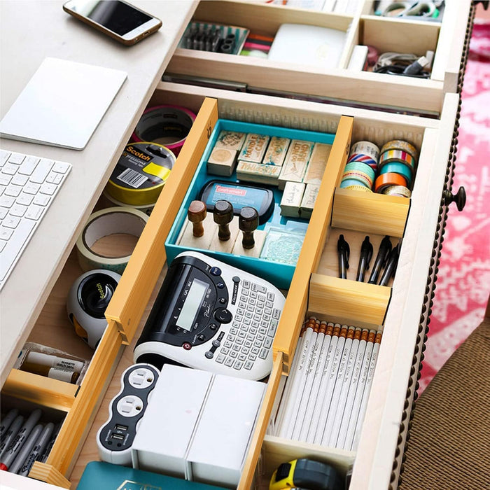 ANTOWIN Bamboo Drawer Dividers, Expandable Drawer Separators Splitter, 17-22 inches Adjustable Spring-loaded Organizer for Large Utensil, Clothes, Tools Drawers, 6 Pack Dividers + 4 Pack Baffle