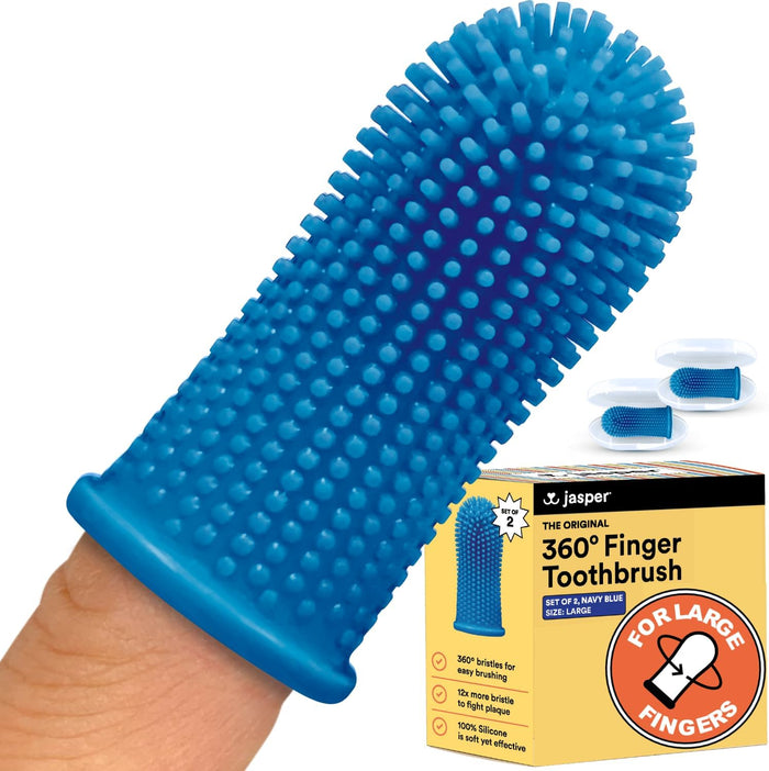 Jasper Dog Toothbrush, 360 Dog Tooth Brushing Kit, Finger Toothbrush, Cat Tooth Brush, Teeth Cleaning, Pet Tooth Brush for Small & Large Pets, Pet Toothpaste Not Included, 2-Pack Blue