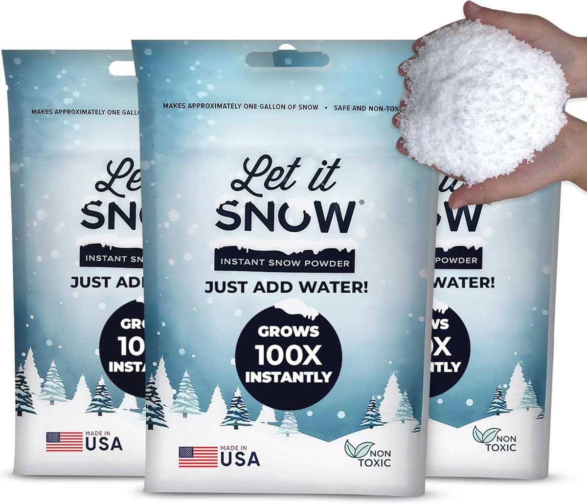 Let it Snow Instant Fake Snow Powder – Made in USA, Perfect for Kids, Holiday Decorations, Sensory Play, and Slime - 1 Pack - Makes 1 Gallon