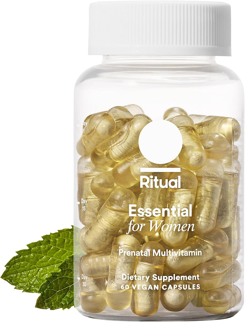 Ritual Essential for Women Prenatal Multivitamin: Folate & Choline for Neural Tube Support, Omega-3 DHA for Fetal Brain Development, Iron, Calcium-Helper D3 & K2, Non-GMO, Vegan, Citrus, 30 Days