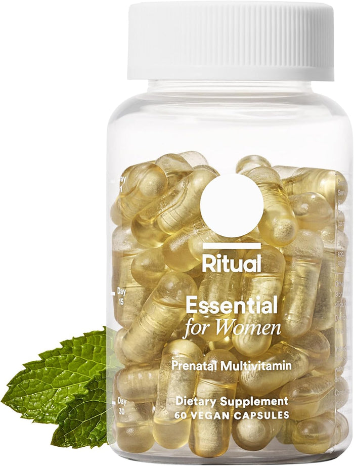 Ritual Essential for Women Prenatal Multivitamin: Folate & Choline for Neural Tube Support, Omega-3 DHA for Fetal Brain Development, Iron, Calcium-Helper D3 & K2, Non-GMO, Vegan, Citrus, 30 Days