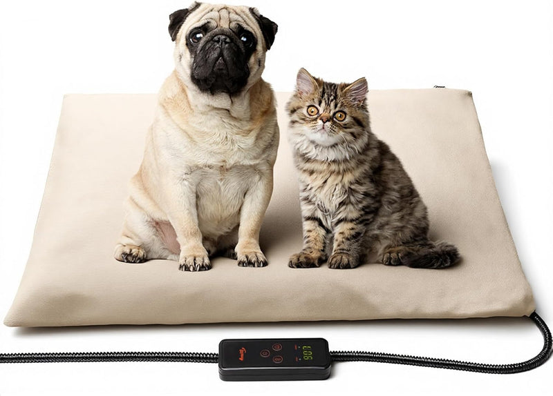 Toozey Medium Pet Heating Pad, 28x20 in, 6 Temp Settings, Timer, Waterproof, Chew-Resistant Cord, for Dogs and Cats