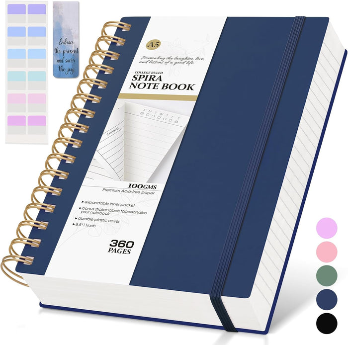 Pink Spiral Notebook Journal,360 Pages College Ruled Notebook, Lined Thick Journals for Women Men,A5 Thick Spiral Journal for Writing,100GSM Paper, Spiral Notebooks for Work School 5.5"x8.5"