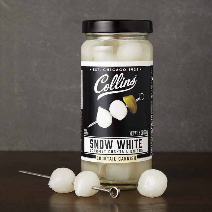Collins Gourmet Snow White Cocktail Onion - Pickled Onion jar for Cocktails, Bloody Mary ingredients, Meat and Cheese Trays and Snacks - Pickled Onions 8oz