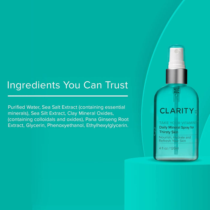 ClarityRx Take Your Vitamins Daily Mineral Spray for Dry Skin, Natural Plant-Based Moisturizing Face & Body Mist for All Skin Types