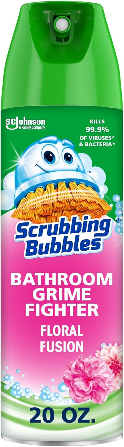 Scrubbing Bubbles Bathroom and Shower Cleaner Disinfectant Aerosol, Foaming Action Bathroom Grime Fighter, Rainshower Scent, 20oz