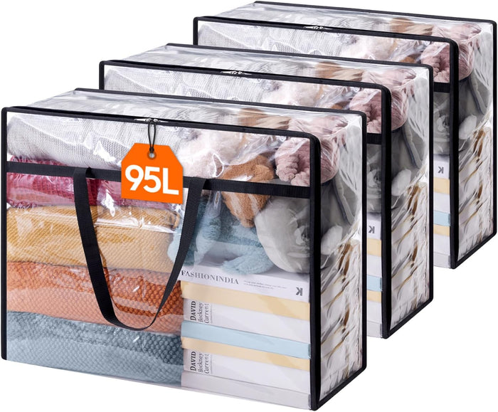 Lifewit 4 Pack Clear Clothes Storage Bags, 40L Plastic Blanket Storage Bag, Vinyl Foldable Moving Bags with Zipper, Closet Organizers and Storage Containers for Bedding, Duvet, Comforter