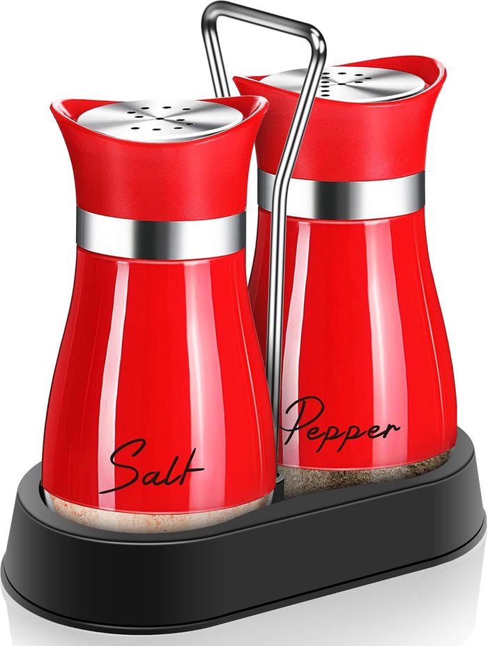 Pink Salt and Pepper Shakers Set with Holder,4 oz Kitchen Decor and Accessories Home Essentials Cute Household Items for Mother's Day Housewarming Gift Refillable Design (Pink)